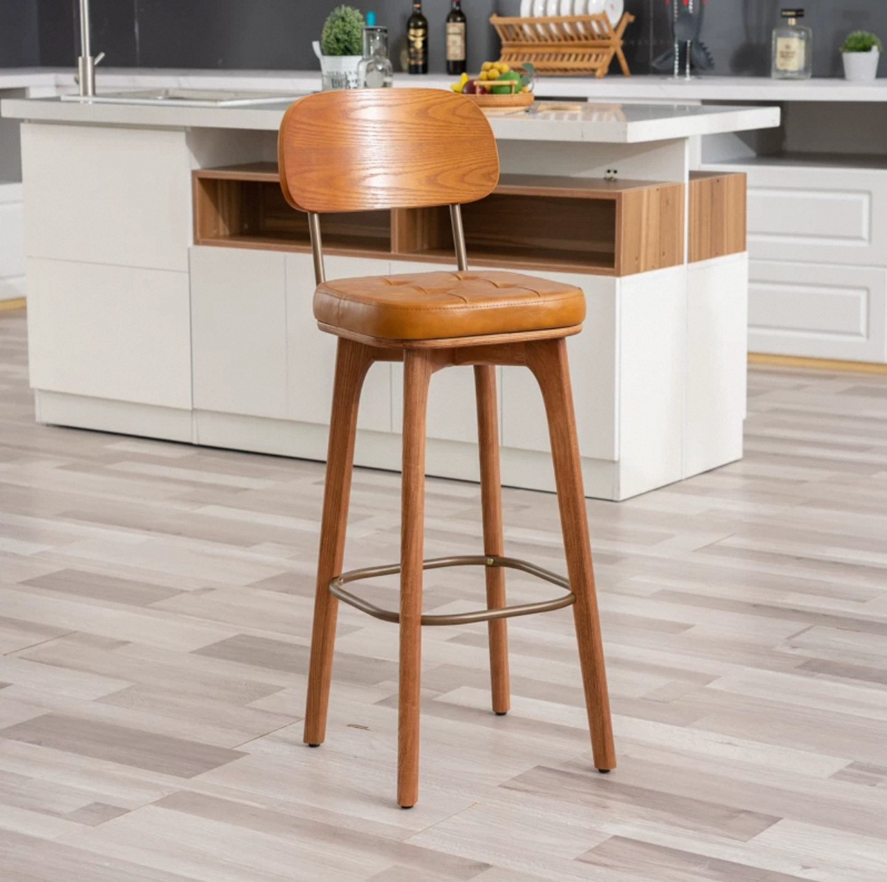 เก้าอี้บาร์ MY DOLLS HOUSE COCO 75 ซม. สีไม้เข้ม เบาะสีน้ำตาล_4